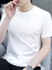 Camiseta de Manga Corta para Hombre 2025 Nueva de Verano Color Puro Camiseta Blanca Simple de Media Manga Camiseta Interior Top Estilo Caliente para Hombre