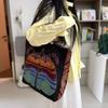 Bolsa de Hombro Bordada de Gato Lindo Estilo Étnico para Estudiante Literaria Femenina Damas Abstracta Simple