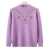 Suéter de Meia-gola com Forro de Lã para Avó de Meia-idade Feminino Mãe Outono e Inverno Estilo Ocidental Camisa Base Roupas Quentes Engrossadas para Idosos