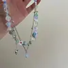 Collar Flor Dopamina Azul para Mujer 2025 Nuevo Estilo Caliente Diseño con Sentido Cadena de Clavícula Apilada con Perlas para Mujer