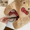 Bolsa de muñeca de lana de cordero al por mayor, bolso de mano para mujer, bolso tote, adecuado para el trabajo y los desplazamientos, bolso tote pequeño, diseño lindo de gato de dibujos animados