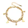 Pulseira Feminina Nova 2024 Que Não Desbota, Pulseira de Empilhar Coração de Amor de Verão, Pulseira de Corrente Dupla de Aço Titânio Elegante e Personalizada
