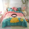 Conjunto de cama de quatro peças de algodão integral, tamanho grande, escovado, qualidade A, para outono e inverno, conjunto de cama espesso de algodão puro, conjunto de três peças de desenho animado