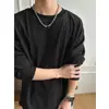 Camiseta de Manga Larga Rayada con Textura y Caída Redonda para Hombre Nueva Primavera 2026 Camiseta Pulóver Holgada de Moda Camiseta Básica para Hombre