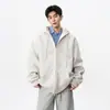 Moletom com Capuz Solto Hoodie Versátil Marca Tendência Cardigã Americano Masculino Novo Casual Cor Sólida Esporte Corta-vento de Outono