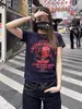 Camiseta de Algodón de Manga Corta Famosa en Internet con Estampado Imp Cuello Redondo en Hombro Corte Ajustado Adelgazante Top Estilo Spice Girl Verano Nuevo