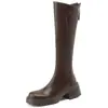 Botas de Equitação Femininas com Bico Redondo e Zíper nas Costas, Versáteis para o Outono de 2025, Botas de Cano Alto com Solado Grosso
