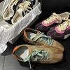 Sapatos Forrest Gump de couro legítimo, calçados de treinamento moral retrô de nicho, primavera e outono, calçados femininos 2024, calçados esportivos confortáveis e leves com cores contrastantes para mulheres