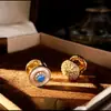 Pendientes de gota de aceite vintage con incrustaciones de diamantes, Pendientes de botón de estilo étnico retro a la moda, Diseño de nicho con un toque de alta gama