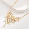 Joias He Ming Mesma Estilo Versão Coreana Novo Colar Longo de Malha com Franjas e Pedras de Diamante com Toque de Luxo, Acessório de Noiva de Nicho