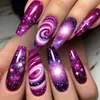 Parches para Uñas Postizas, Arte de Uñas de Longitud Media, Parches para Uñas Cielo Estrellado Cósmico Difuminado Rosa y Morado, 24 Piezas