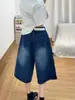 Pantalones cortos de mezclilla cropped divertidos bordados estilo americano para hombre y mujer, nuevos shorts casuales rectos de pierna ancha holgados de verano