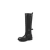 Botas de couro estilo vintage com acabamento desgastado, cano largo, bico redondo, salto grosso, sola grossa, botas de montaria de comprimento alto que afinam.