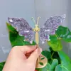 Corazón de Piedra Estampado de Leopardo + Mariposa Pequeña de Mica Morada Decoración para Escritorio de Sala de Estar/Oficina Adornos de Cristal Venta al por Mayor