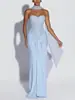 Sitio Independiente de Amazon Ropa Sexy para Mujer Europea y Americana Chica Caliente Vestido de Color Sólido Sin Tirantes de Cintura Alta Ajustado con Lazo para Mujer 8203