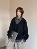 Sudadera de estilo retro americano de dos piezas falsas con retazos para hombre y mujer, camiseta de primavera POLO alta con diseño de cuello vuelto, top de camiseta de manga larga
