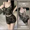 Gato Noturno Lingerie Sexy Estilo Francês Puro Desejo Camisola Shorts Conjunto de Pijama Renda Transparente Vazado qqny Roupa de Casa