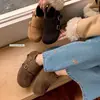 Zapatos Birkenstock de Terciopelo Estilo Coreano Zapatos de Cuero Marrón Poco Profundos Retro Americano Botas de Nieve Cálidas de Invierno Zapatos de Mujer