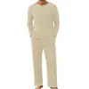 Conjunto de pijama masculino Amazon transfronteiriço, roupa de casa gola redonda, pijama de abotoar com bolsos, conjunto canelado de manga longa