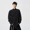 Camisa Térmica Base de Fleece Tie-Dye Preto com Gola Meio-Alta para Homens e Mulheres, Moletom Camada Interna Quente Pesado Outono/Inverno com Camiseta de Manga Longa de Fleece
