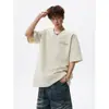 Camiseta masculina de manga curta tie-dye verde escuro bordada, top casual pesado estilo americano de verão com gola redonda, tendência de caimento solto, meia-manga