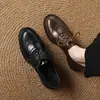 Zapatos de Cuero con Cordones Estilo Británico para Mujer con Tacones Gruesos, Nuevos Zapatos de Vestir Brogue Tallados de Tacón Bajo 2026, Tallas Grandes 33-43