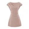 Atacado de Roupas Femininas Transfronteiriças Estilo Europeu e Americano Verão Novo Cor Sólida Cintura Marcada com Pregas Vestido Simples de Alta Qualidade Emagrecedor