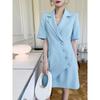Zhenglu Jiaren 2024 Traje de Verano para Mujer con Diseño Asimétrico de Botones Diagonales de Manga Corta Color Puro Aspecto Adelgazante Vestido