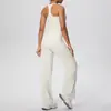 Conjunto de Roupa para Fitness e Yoga Estilo Europeu e Americano com Cor Sólida Escovada Micro e Costas nadador, Calça Reta Solta