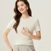 Suéter de Cachemira para Mujer con Trenzado Completo Cuello Redondo Manga Corta Pulóver Otoño Invierno Casual Versátil Punto Simple Capa Base