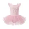 Vestido Tutu de Ballet para Meninas com Strass Laço Manga Bufante Infantil