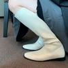 Botas Brancas de Cano Alto Estilo Francês para Mulheres com Zíper Lateral, Bico Redondo, Botas de Montaria Planas Ultraconfortáveis, Botas Versáteis de Cano Alto