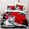 Capa de edredom estampada em HD White Tiger Blue Rose de três peças, roupa de cama macia e confortável, exclusiva para transfronteiriça