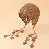 Turbante Trenzado Hueco Floral con Monedas de Cobre Transfronterizo para Mujer, Sombrero de Salida para Primavera y Otoño Estilo Étnico Retro Bohemio Hecho a Mano