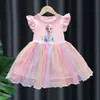 Vestido de Niña Verano Ropa Infantil Manga Corta Falda Tutú Vestido de Princesa Elsa Infantil Vestido de Niña Frozen