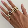 Nueva Moda Anillo Cuadrado Deslumbrante Colorido Combinable para Hombre Europeo y Americano Transfronterizo de Venta Caliente Anillo de Esmalte Anillo para Dedo de 2 Piezas
