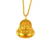 Tienda de Oro Mismo Estilo Arena Dorada Alta Retención de Color Colgante de Buda con el Carácter "Fu" y Cara Sonriente, Cadena de Suéter Tejida