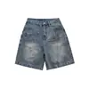 Roupas Masculinas Beijie 2026 Verão Novo Estilo Shorts Jeans Patchwork Frente e Verso Masculino Retro Lavado Calças de Trabalho de Cinco Pontos