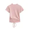 Nueva Camiseta de Punto de Manga Corta con Cuello Alto de Verano 2026 para Mujer, Camiseta Básica de Ajuste Delgado Elástico con Pliegues, Top de Hombro Regular