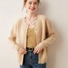 Cardigan de Tricô Feminino Cashmere Gola Redonda Simples Cor Clara Padrão de Grão de Milho Estilo Coreano Abotoado Solto Emagrecedor para o Trabalho