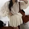 Conjunto de Moda de Alta Calidad Coreano Dongdaemun para Mujer: Camisa de Manga Larga Jacquard Bordado + Falda para Mujer