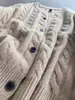 Cardigan Tricô Torcido 100% Lã Retro Maillard Feminino Torcido de Alto Padrão Inverno Grosso Casual Jaqueta Suéter