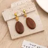 Pendientes de Madera Geométricos Transfronterizos Europeos y Americanos, Pendientes Redondos de Madera Retro Simples con Diseño Exagerado Hueco para Mujer