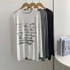 Camiseta Midi Solta Modal com Letra Fuzzy de Manga Comprida Macia Fina Plus Size Top Básico Modal para Mulheres