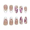 Item popular de comércio exterior: Conjunto de manicure com 24 peças com designs de margaridas frescas e laços fofos, unhas postiças francesas longas em formato amêndoa, atacado
