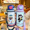 Linda taza térmica de acero inoxidable de nuevo estilo con pajita para niñas, alto valor estético, taza especial para estudiantes y niños que van a la escuela