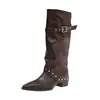 Botas de Plataforma Plisadas Estilo Callejero para Chicas Atrevidas 2026 Otoño/Invierno Nuevo Diseño de Moda Botas con Punta Puntiaguda y Hebilla en el Tobillo