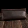 Estojo de Lápis de Couro Genuíno com Fecho de Botão de Pressão Vintage Couro Crazy Horse Caixa de Caneta para Papelaria Estudantil Bolsa Longa Multifuncional para Armazenamento