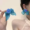 Pendientes de flor grande rosa para mujer Dulce fresco Mori Pendientes colgantes de perla de gasa tridimensional Moda