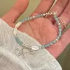 Pulsera de Grava con Perlas de Estrella de Mar Estilo Resort Costero Colgante de Concha Puntadas de Plata Rota Pulsera Diaria Clara y de Aspecto Elevado